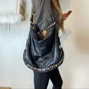 Black Oversized genuine leather slouchy hobo bag by Sabina Ny